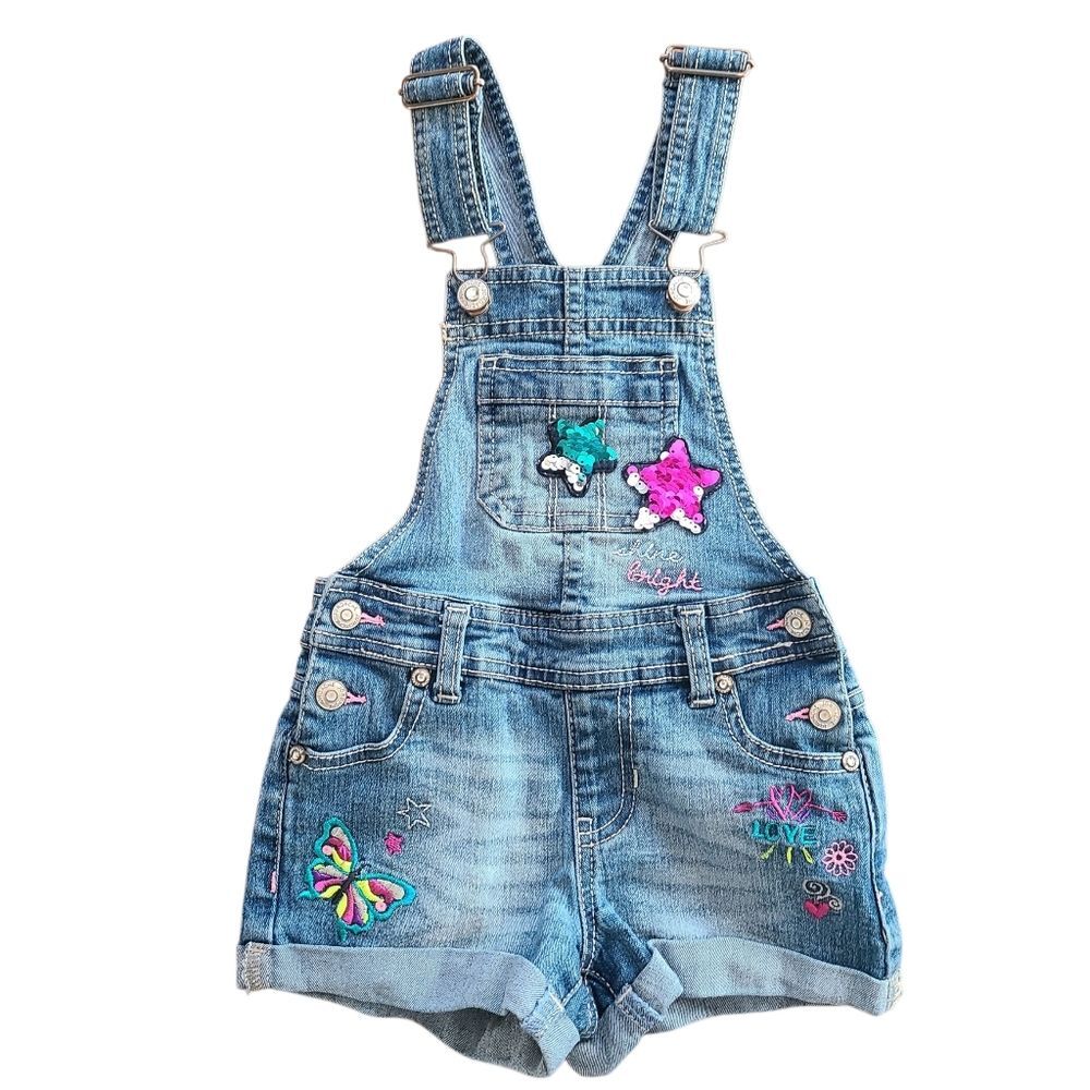 vintage jordache kids overall shortalls denim embroidered girls size 4-5